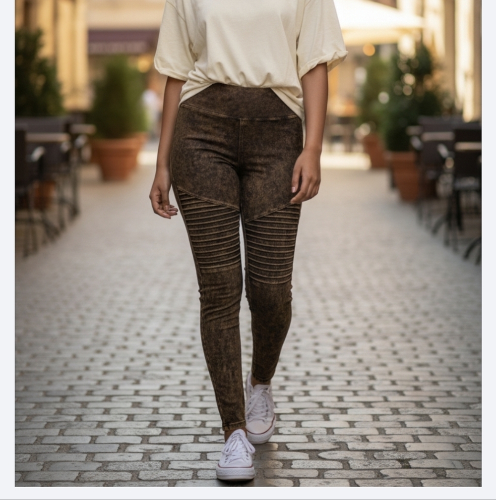 Zenana Brown Acid Wash Leggings